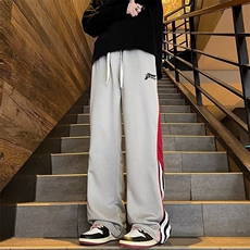 裤子男款秋季条纹撞色拼接运动卫裤宽松直筒阔腿休闲长裤KM954，男装休闲裤，星座1116A-1（原606A）