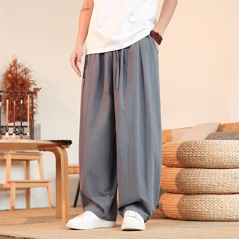 8XL-M亚麻弯刀裤直筒阔腿裤子男夏季宽松大码运动灯笼裤KZ068P60,男装休闲裤,电商B312