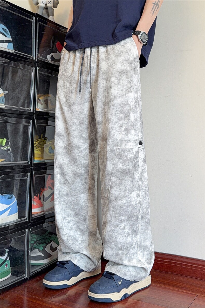 春夏扎染斜切休闲裤直筒凉感透气冰丝裤K2682特P35控68,男装休闲裤,电商A309