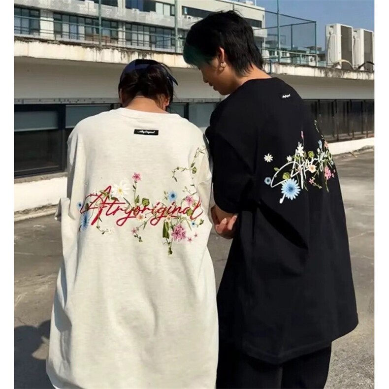 万针全刺绣工艺抖音得物高品质260克重磅纯棉双纱美式高街短袖T恤,男装T恤,电商A486-1