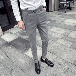 A450-ZD90春夏英伦条纹休闲西裤长裤发型师