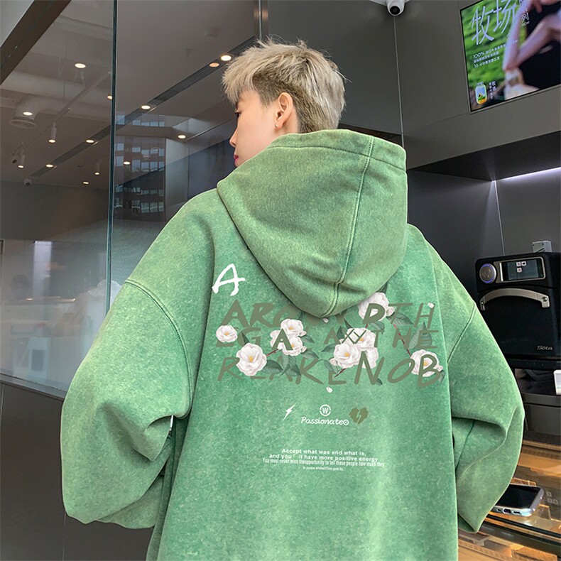 得物抖音高品质二开360克重磅做旧炒雪花纯色连帽水洗卫衣16025,男装卫衣,电商A486