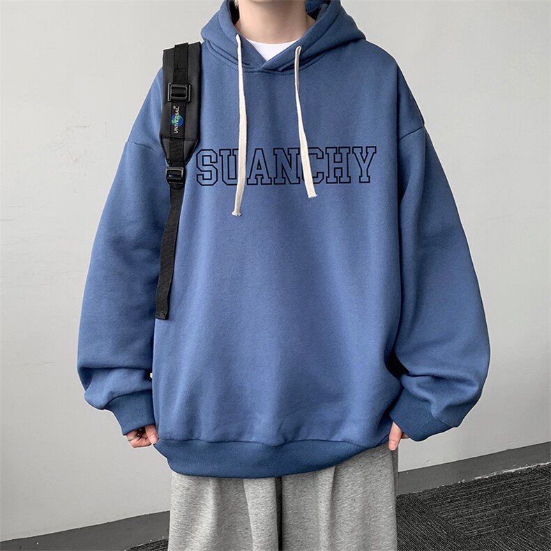 WY2229-P35加绒款-P40纯棉连帽卫衣男大码运动帽衫宽松薄外套男，男装卫衣，电商A040