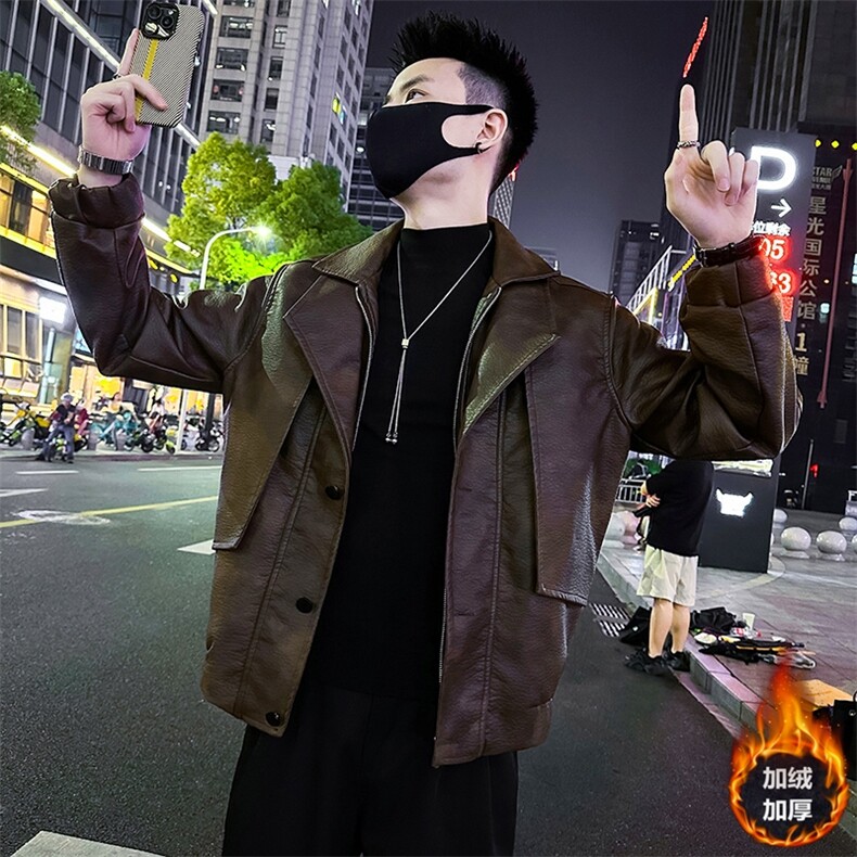 双层领假两件皮衣男2025秋季新款痞帅高级感外套98819-P138绒P148,男装夹克,电商A368