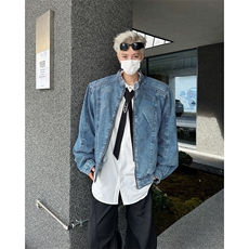 立体垫肩水洗牛仔外套男秋季痞帅美式cleanfit立领工装夹克，男装工装外套，星座410-6（原星座1304-1）