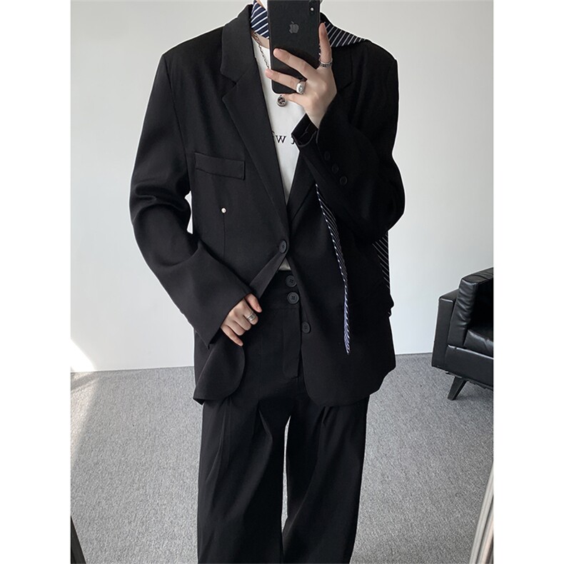 潮流休闲西装外套高级痞帅宽松韩版自带垫肩西服外套可整套搭配图片