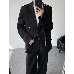 潮流休闲西装外套高级痞帅宽松韩版自带垫肩西服外套可整套搭配图片