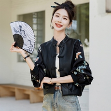 新中式国风皮衣外套女2025春季新款爆款高级感拼接刺绣盘扣皮夹克，女装皮衣，天使之佳话