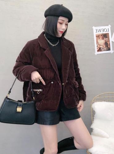 DG831欧版西装领短款西装领丝绒羽绒服,女装西装,L·H·X