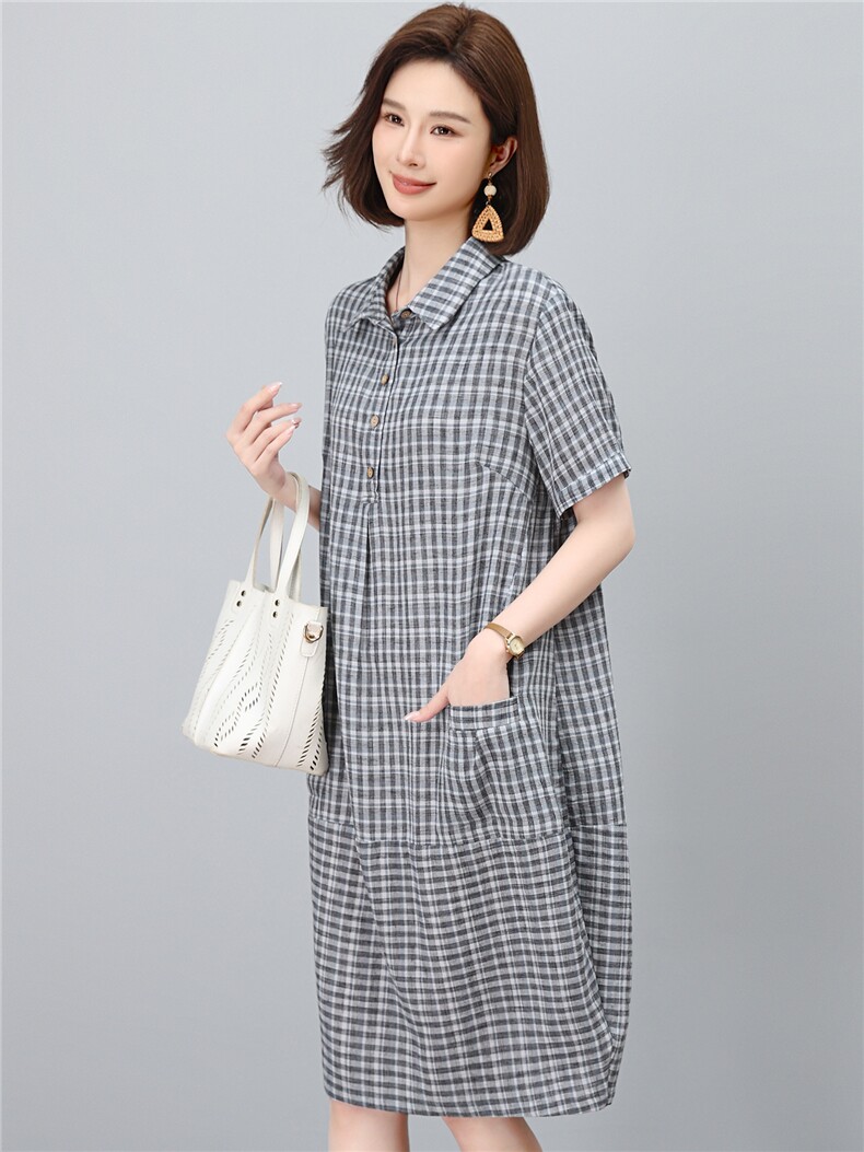 高端棉麻连衣裙女2026夏季新款宽松休闲中年妈妈薄款裙子,女装连衣裙,独衣靓