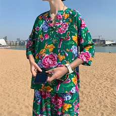 TZ340男士夏新风大花布套装大码宽松凉爽透气民族风个性外套，男装休闲套装，星座115A(原星座507）