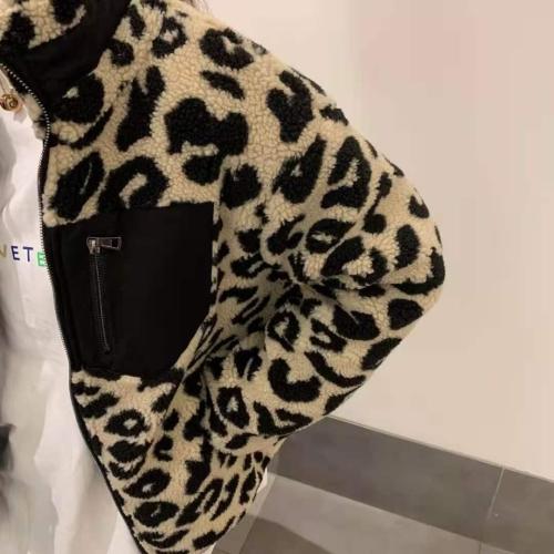 DG836潮牌豹纹立领仿羊羔毛外套,女装,L·H·X