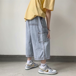 牛仔短裤男夏季潮牌ins宽松工装阔腿裤百搭七分裤子RK1903-P36图片