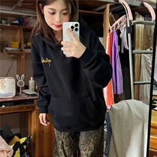 新款潮牌美式字母印花宽松百搭春秋重磅连帽卫衣情侣运动外套，女装短外套，星座1210-1