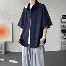 8XL-M泡泡纱盐缩肌理短袖衬衫男夏季冰丝外套防晒衬衣DC28011P36，男装衬衫，电商B312