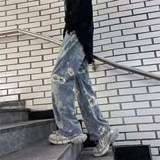 美式牛仔裤男款夏季设计感小众阔腿潮牌炸街痞帅裤子RK1142-P51，男装牛仔裤，星座412-3