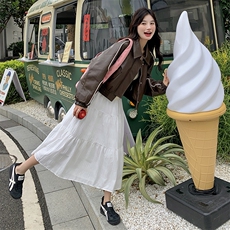 《48H发》美拉德皮衣棒球服拼色荧光条短外套，女装皮衣，辰辰家