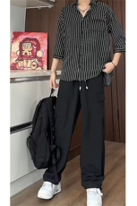 TZ06/P70套装条纹冰丝衬衫休闲裤两件套男上衣裤子衬衣工装速干裤，男装休闲裤，电商A141