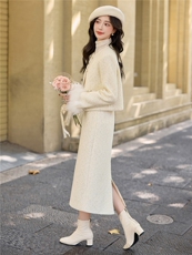 法式小香风90羽绒套装女2025年冬季新款轻奢高级感半身裙两件套，女装套装/套裙，韩宇舍