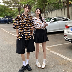 EQ408卡通图案夏季情侣装短袖衬衫男女沙滩旅游度假衬衣，男装衬衫，电商C306-1