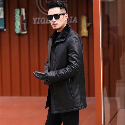 AL7177男式冬季头层山羊皮水貂内胆派克服皮衣男夹克P2000图片