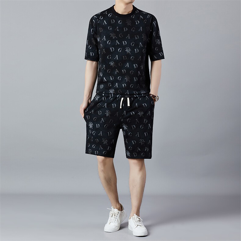 夏季短袖套装男新款休闲体恤穿搭整套帅气运动服两件套,男装休闲套装,钱塘6003（原4033）