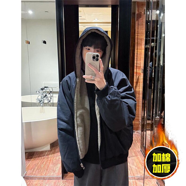 两面穿现货重磅短款座山雕棉衣男女双面穿毛毛绒棉服加厚外套,男装棉衣,电商A443