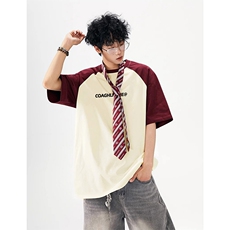 抖音得物高品质二开240克宽松纯棉美式潮牌插肩袖拼接短袖T恤，男装T恤，电商A486-1