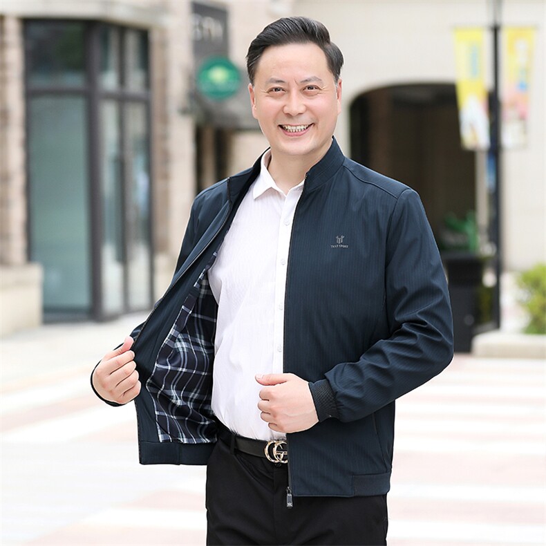 男士2023年春秋季新款长袖中老年休闲拉链夹克立领潮流宽松上衣男,男装夹克,电商B212（原钱塘6029）