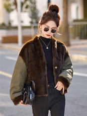 现货.时尚流行欧款拼水貂毛羽绒服，女装羽绒服，布芭啦