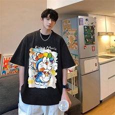 ！24夏季新款宽松大码港风哆啦A梦麂皮绒T恤TJ2355-特p19，男装T恤，星座508（原C305）