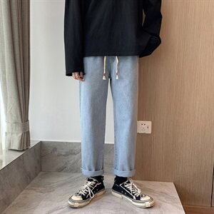 主推差价直筒牛仔裤男潮牌九分裤港风韩版ins百搭老爹裤P33图片