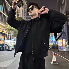 BK02/P108控155春季拼接假两件双头拉链格纹翻领休闲外套男黑首1，女装短外套，星座305B