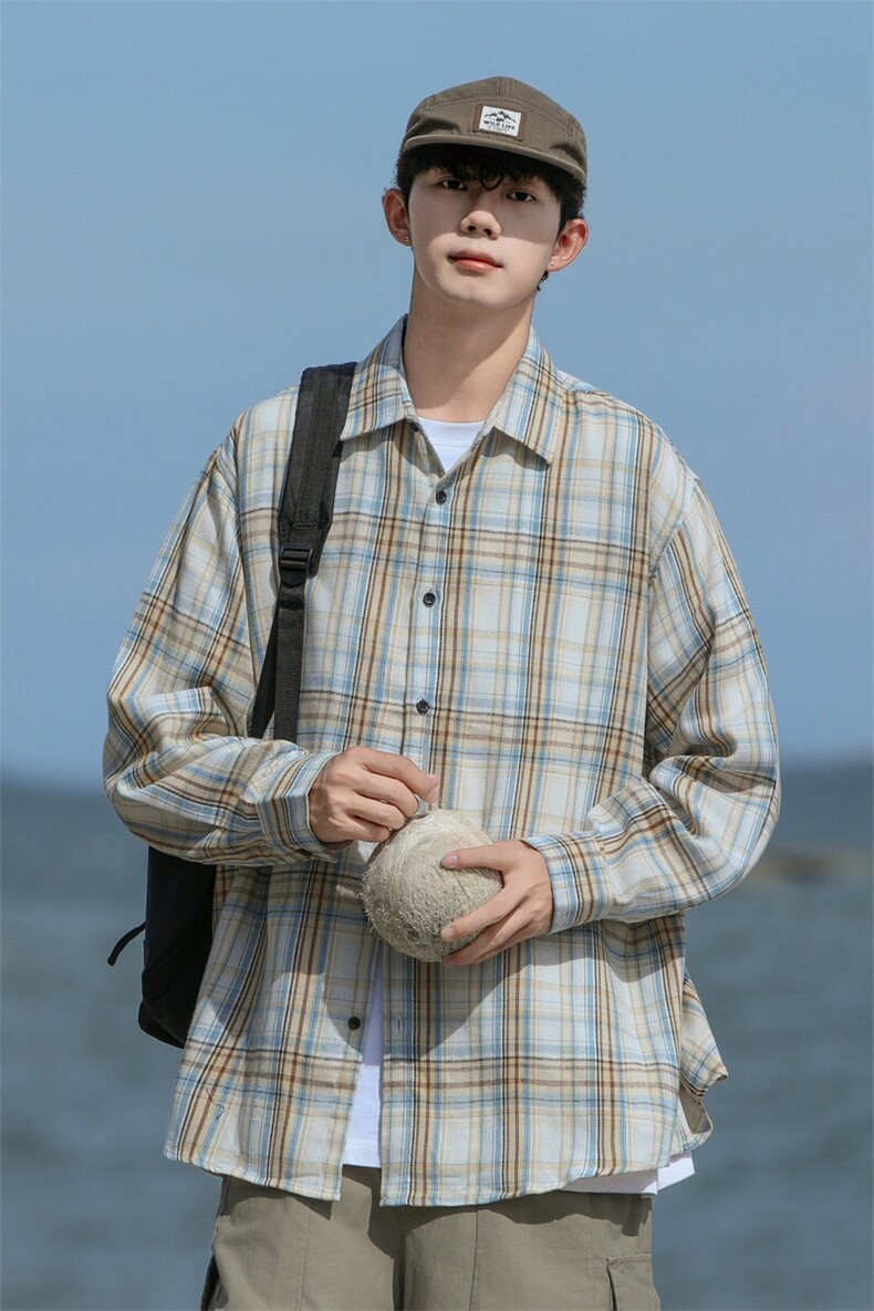 25年春季格子衬衫长袖大码宽松落肩现货DS-C323-1-2373-1-特批30,男装衬衫,电商C323-1