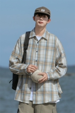 25年春季格子衬衫长袖大码宽松落肩现货DS-C323-1-2373-1-特批30，男装衬衫，电商C323-1