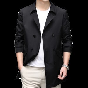 2023春秋季男士上衣中长款纯色中年商务休闲时尚风衣外套男装图片