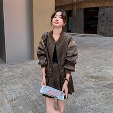 时尚套装两件套裙圆领拼接，女装套装/套裙，浙宝069