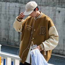 2022主推秋装pu皮拼接毛巾绣棒球服呢料夹克外套潮G1016P108男，男装夹克，电商A339