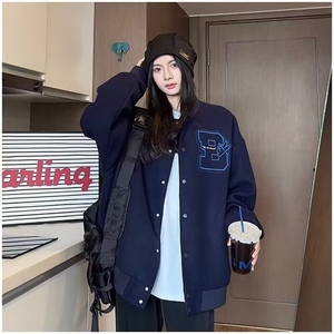 美式复古街头刺绣飞行夹克男女小众设计感宽松百搭boxy棒球服外套图片