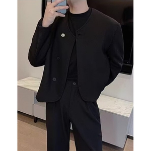 文艺时尚流行简约ins短款西装新款气质百搭日系慵懒原宿XX09,白西装搭配发型图片