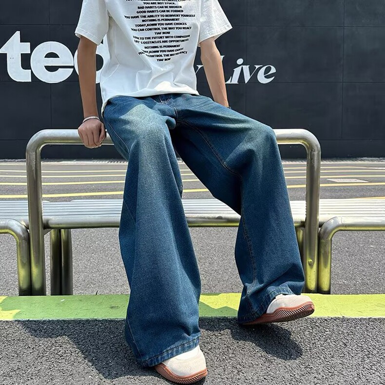水洗复古牛仔裤男女宽松显瘦2025新款美式高街直筒阔腿裤子休闲,男装牛仔裤,星座218-8