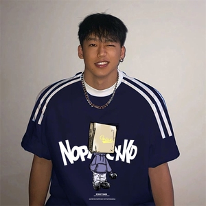 夏季美式高街重磅纯棉三条杠织带撞色男女短袖T恤ZD576-特P30图片