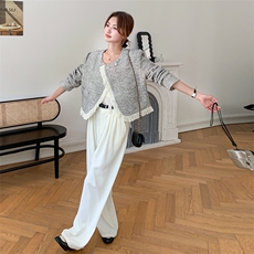 黑白条纹小香风外套女2023春秋新款设计感法式流苏短外套，女装短外套，辉之琳