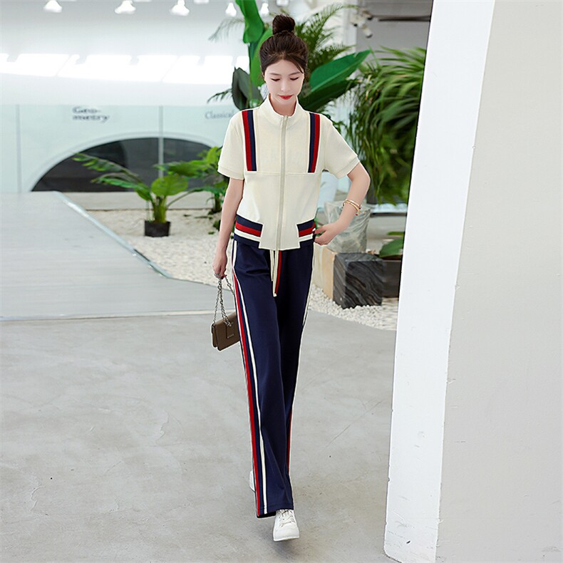 休闲运动套装女2025年新款春季时尚拼色运动服百搭女款两件套装裤,女装套装/套裙,妙形