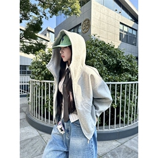 抖音得物高品质25秋冬美式高街宽松结构防风高领连帽卫衣外套W60，男装卫衣，电商A486-1