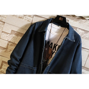 FY648-P78 M-5XL 砖墙长款牛仔风衣大码网格图片