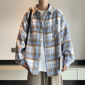 A838-P38 格子衬衫秋季薄款ins潮流宽松长袖格纹衬衣男女同款外套图片