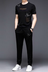YS-X335夏季男式短袖长裤短裤三件套运动休闲套头修身T恤套装P132图片