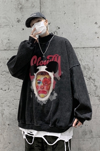 水洗做旧加绒加厚卫衣男23冬高领头像印花打底衫 XZ514-2-X58-P78图片