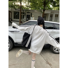 5563-P37潮牌310克后包领+刺绣三条杠休闲宽松卫衣，女装卫衣/绒衫，星座617A-2